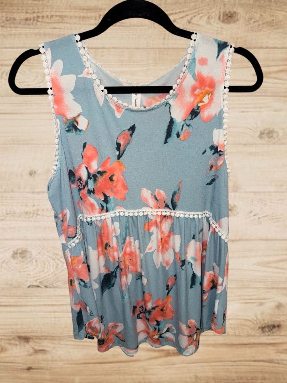 Vanilla Bay Large Floral Tank Top - Blue & Coral